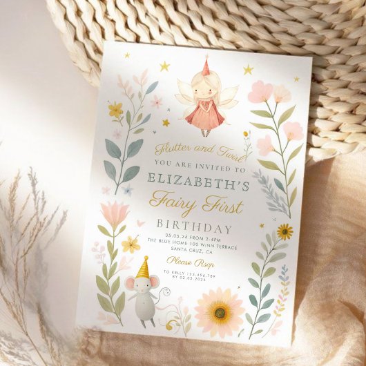 Invitation Fée magique Premier anniversaire Champignons Woodl