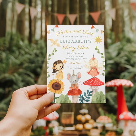 Invitation Fée magique Premier anniversaire Champignons Woodl