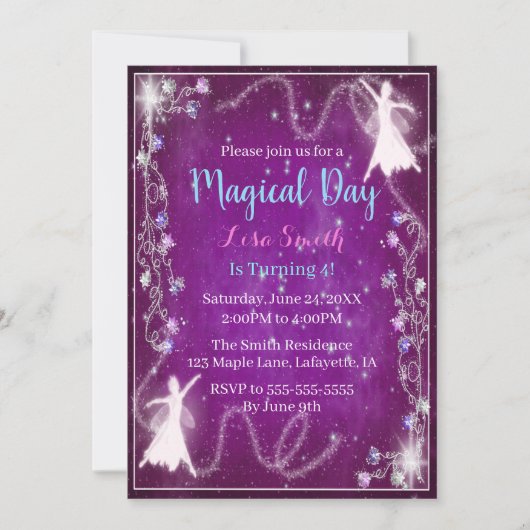 Invitation Fée magique violet étoile Nuit Anniversaire (Devant)