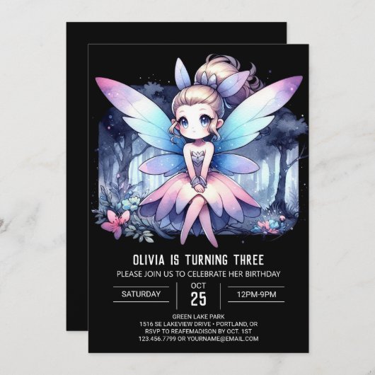 Invitation Fée magique Whimsical anniversaire (Devant / Derrière)