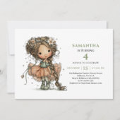 Invitation Fée Mignonne Anniversaire Floral Sage (Devant)
