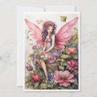 Fée mignonne dans la prairie rose de fleurs Invita