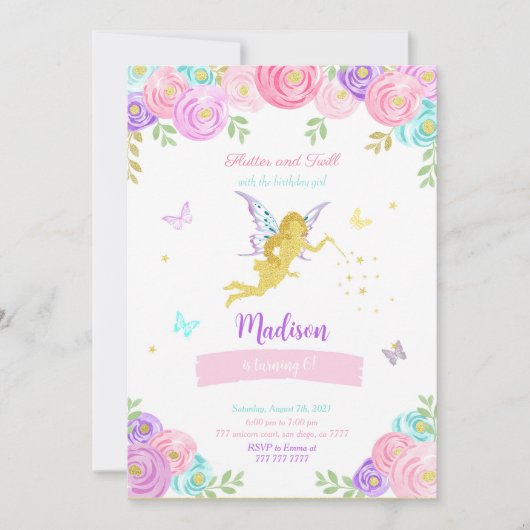 Invitation Fée modifiable fête d'anniversaire (Devant)