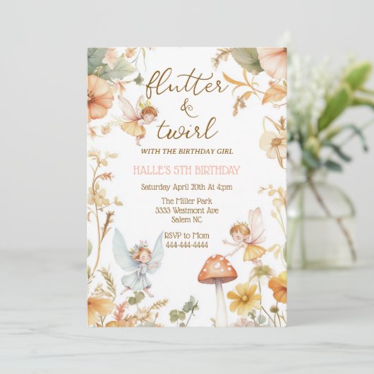 Invitation Fée papillon anniversaire, fées de boho filles (Debout devant)
