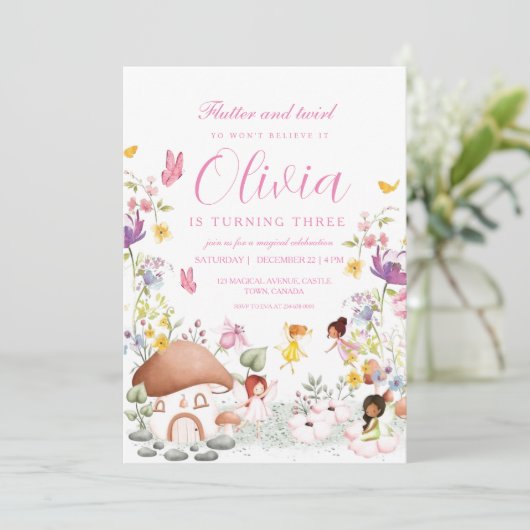 Invitation Fée Papillon Jardin Pixie Filles Fleurs (Debout devant)