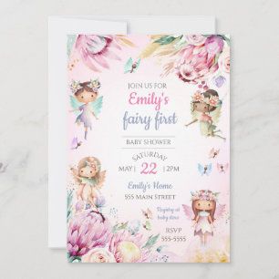 Invitation fée pour baby shower couleurs pastel