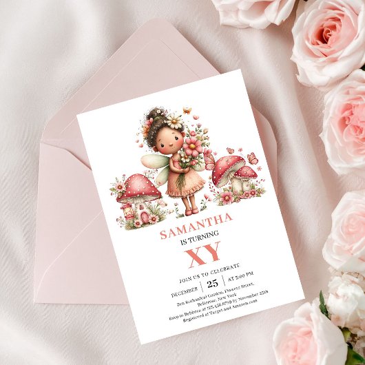 Invitation Fée Précieuse 8e Anniversaire Fleurs Ro