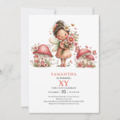 Invitation Fée Précieuse 8e Anniversaire Fleurs Ro (Devant)