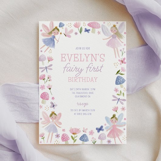 Invitation Fée Premier Anniversaire 1ère Fille Violet