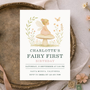 Invitation Fée Premier Anniversaire Champignon 1ère Fête d'An