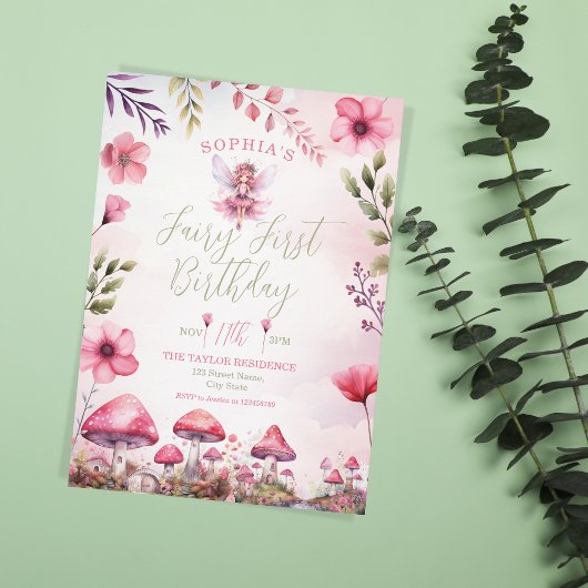 Invitation Fée premier anniversaire Enchanted Forest Champign