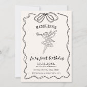 Invitation Fée Premier anniversaire main illustrée minimalist (Devant)