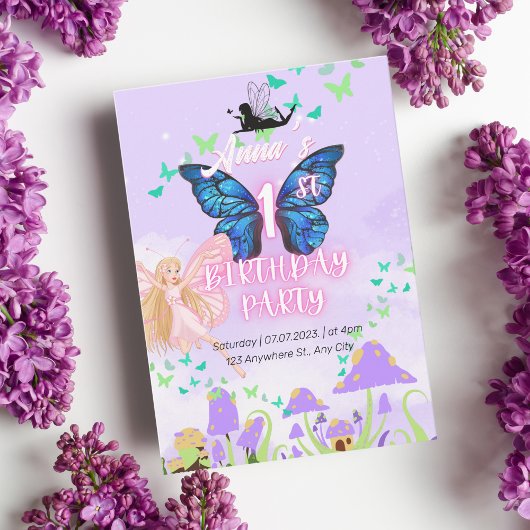 Invitation Fée Premier anniversaire Princess Butterfly Champh