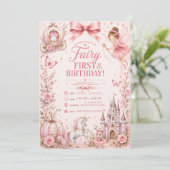Invitation fée premier anniversaire rose (Debout devant)