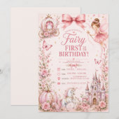 Invitation fée premier anniversaire rose (Devant / Derrière)