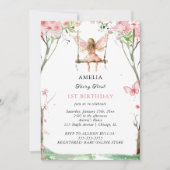 Invitation Fée Premier Aquarelle Fleurs Filles 1er Anniversai (Devant)