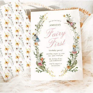 Invitation Fée Premier Floral Anniversaire Vintage