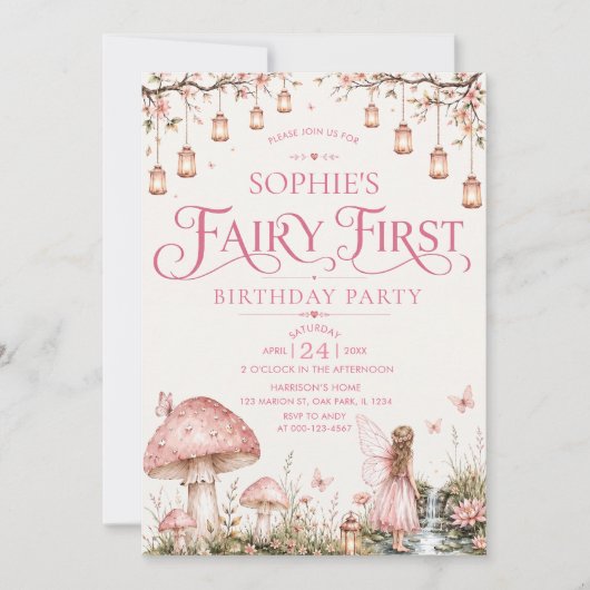 Invitation Fée Premier Thème Fille 1er Anniversaire (Devant)
