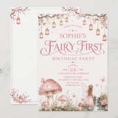 Invitation Fée Premier Thème Fille 1er Anniversaire (Devant / Derrière)