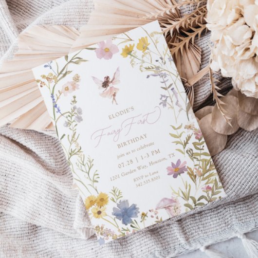 Invitation Fée Première aquarelle Florale Filles 1er annivers