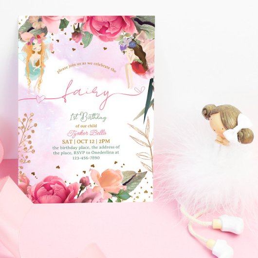 Invitation Fée Première fête d'anniversaire Baby Girl