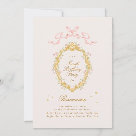 Invitation Fée Princesse Fille Arc Rose Anniversaire (Devant)