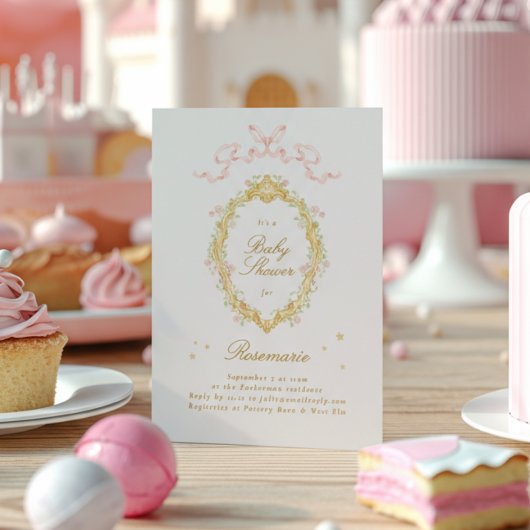 Invitation Fée Princesse Fille Arc Rose Baby Shower