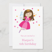 Invitation Fée princesse rose de fille 4e anniversaire (Devant)