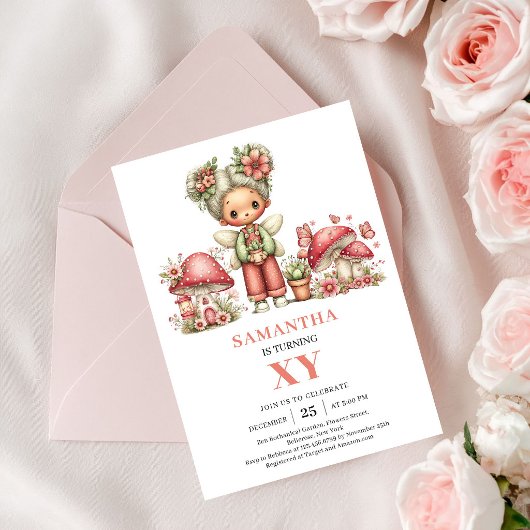 Invitation Fée Radieuse 4e Anniversaire Fleurs de Blush Invit