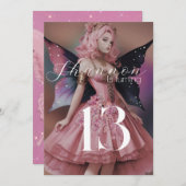 Invitation Fée rose (Devant / Derrière)