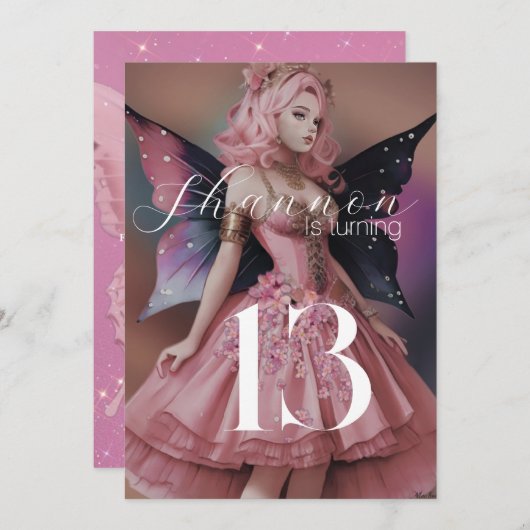 Invitation Fée rose (Devant / Derrière)