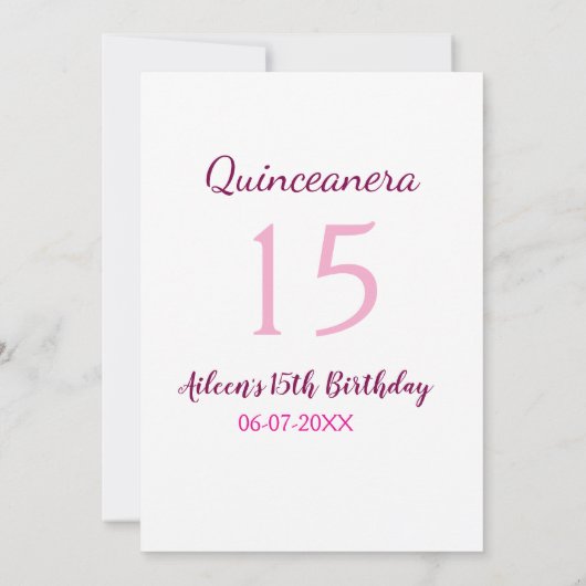 Invitation Fée rose 15e anniversaire simple moder quinceanera (Dos)