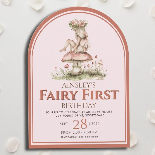 Invitation Fée rose et rouge Premier Arc 1er Anniversaire