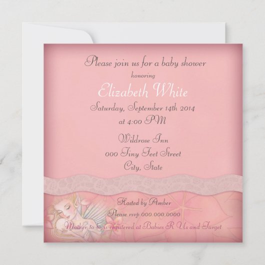 Invitation Fée rose Fée mère et Baby shower bébé (Dos)