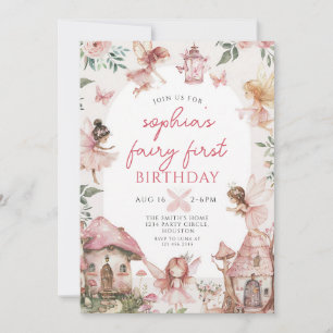 Invitation Fée Rose Fleurie 1er Anniversaire Fille