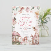 Invitation Fée Rose Fleurie 1er Anniversaire Fille (Debout devant)