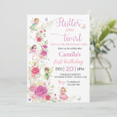 Invitation Fée rose Floral Anniversaire (Debout devant)