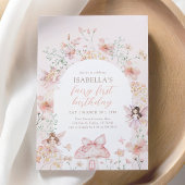 Invitation Fée rose Floral Premier anniversaire
