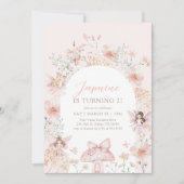 Invitation Fée rose florale Whimsical Anniversaire (Devant)