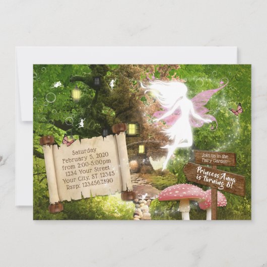 Invitation Fée Rose Forêt Enchantée (Devant)