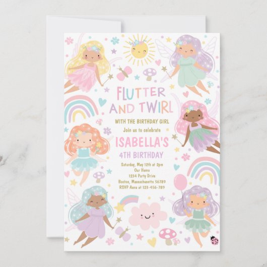 Invitation Fée rose magique Princesse Anniversaire (Devant)