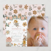 Invitation Fée rose rouille Premier anniversaire Photo (Devant / Derrière)