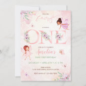 Invitation Fée rose rousse Premier anniversaire Fille 1er ann (Devant)