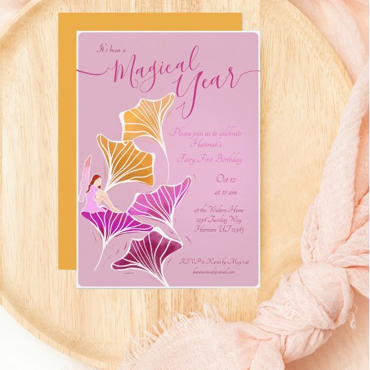 Invitation Fée rose Whimsical Premier Anniversaire Magique