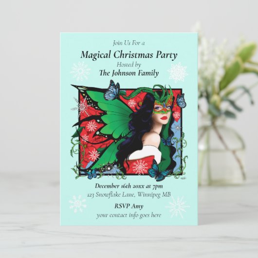Invitation Fée Solstice Rouge Vert Noël (Debout devant)