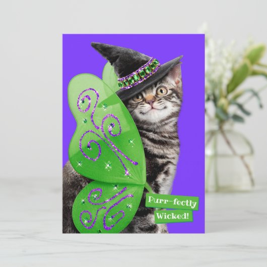 Invitation Fée sorcière chaton (Debout devant)
