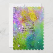 Invitation FÉE SUR FLEUR ROUGE Pailletant de violet, jaune et (Dos)