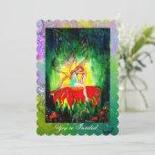 Invitation FÉE SUR FLEUR ROUGE Pailletant de violet, jaune et (Debout devant)