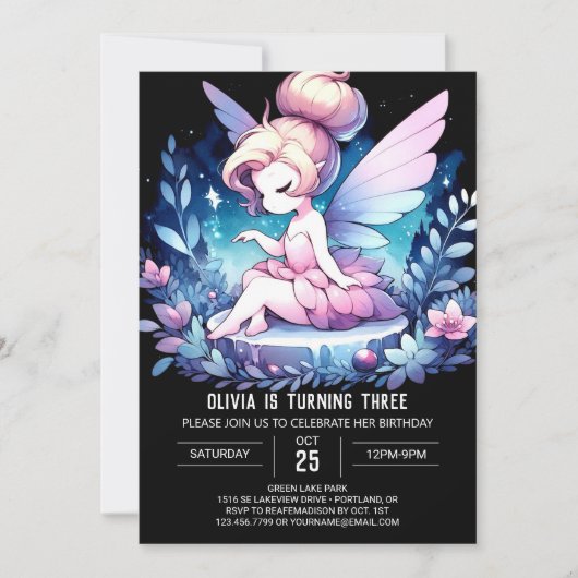 Invitation Fée sur mesure douce Anniversaire (Devant)