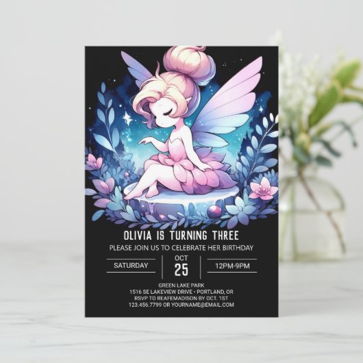 Invitation Fée sur mesure douce Anniversaire (Debout devant)
